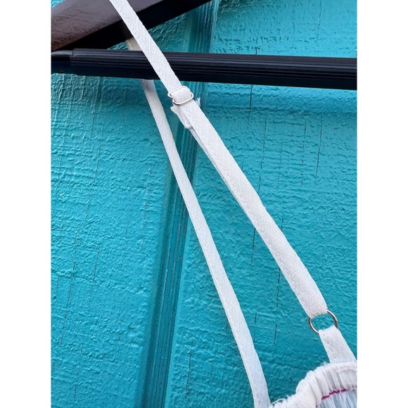 Boho Smocked Ruffle Crop Top Pom Pom Fringe Strappy White - Picture 5 of 5